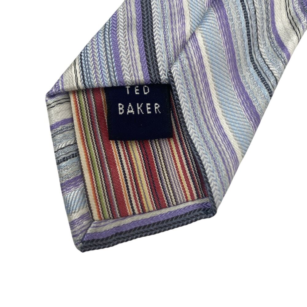 Ted Baker Easter Tie Pastel Diagonal Stripes Purple, Periwinkle, Blue 62”x3.75” - Picture 2 of 7